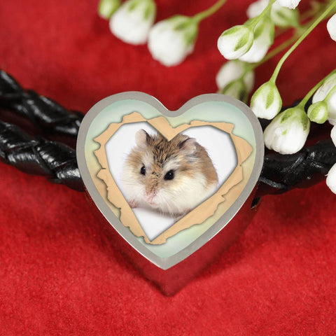Robo Hamster Print Heart Charm Leather Woven Bracelet-Free Shipping