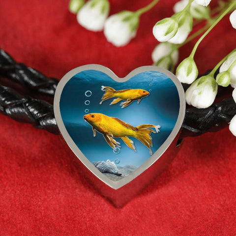 Butterfly Koi Fish Print Heart Charm Leather Woven Bracelet-Free Shipping