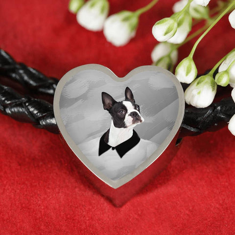 Boston Terrier Print Heart Charm Bracelet-Free Shipping