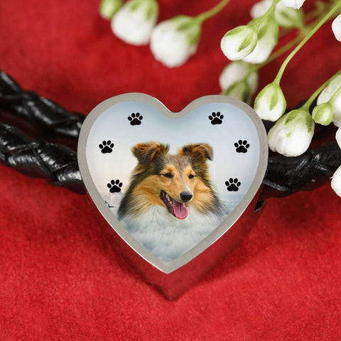 Shetland Sheepdog Print Heart Charm Braided Bracelet-Free Shipping