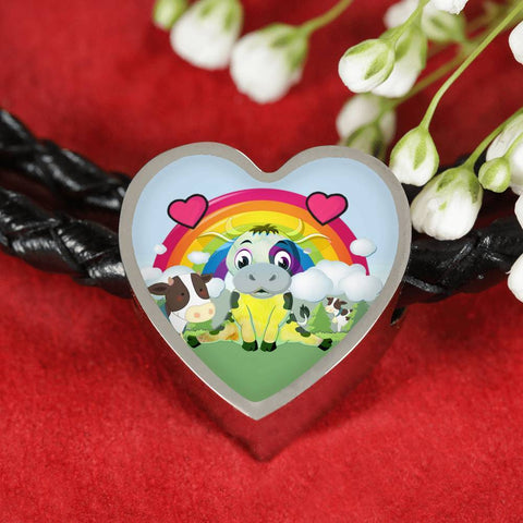 Cute Cow Print Heart Charm Leather Bracelet-Free Shipping