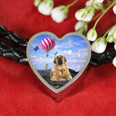 Spanish Mastiff Dog Print Heart Charm Leather Bracelet-Free Shipping