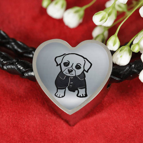 Cute Dog Art Print Heart Charm Leather Bracelet-Free Shipping
