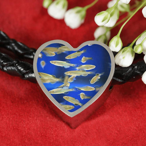 Zebrafish Fish Print Heart Charm Braided Bracelet-Free Shipping