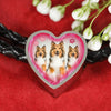 Rough Collie Dog Heart Charm Leather Woven Bracelet-Free Shipping