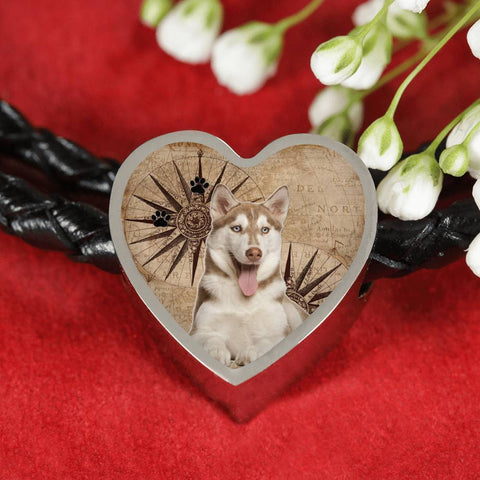 Siberian Husky Print Heart Charm Braided Bracelet-Free Shipping