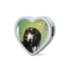 Black Saluki Dog Print Heart Charm Leather Bracelet-Free Shipping
