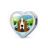 Basset Hound Dog Vector Print Heart Charm Leather Woven Bracelet-Free Shipping
