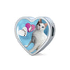 Japanese Bobtail Cat Print Heart Charm Leather Bracelet-Free Shipping