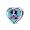 Border Collie Dog Art Print Heart Charm Leather Woven Bracelet-Free Shipping