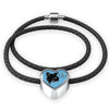 Papillon Dog On Denim Print Heart Charm Leather Woven Bracelet-Free Shipping