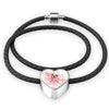 Bulldog Print Heart Charm Leather Bracelet-Free Shipping