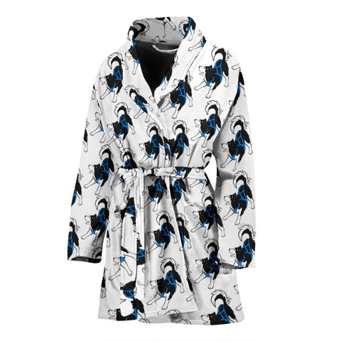 Siberian Husky Dog Pattern Print Women's Bath Robe-Free Shipping