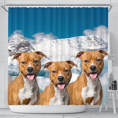 American Staffordshire Terrier On Sky Blue Print Shower Curtains-Free Shipping