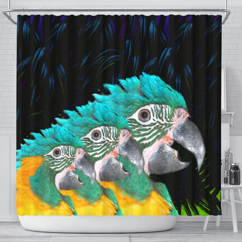 Blue Threaded Macaw Parrot Print Shower Curtains-Free Shipping