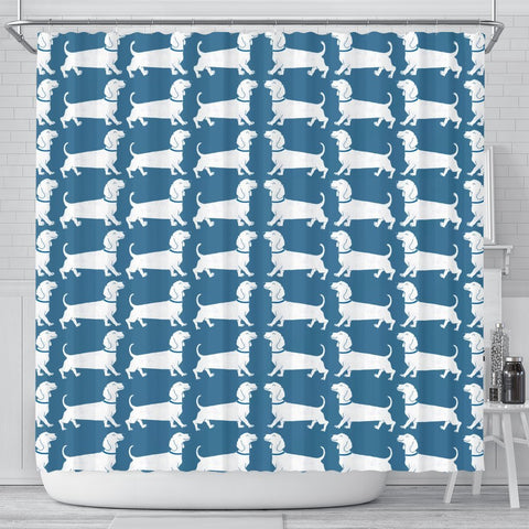 Dachshund Dog Art On SkyBlue Print Shower Curtains-Free Shipping