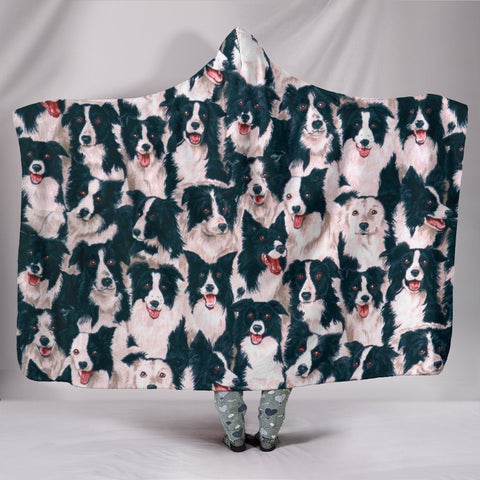 Border Collie Dog In Lots Print Hooded Blanket-Free Shipping