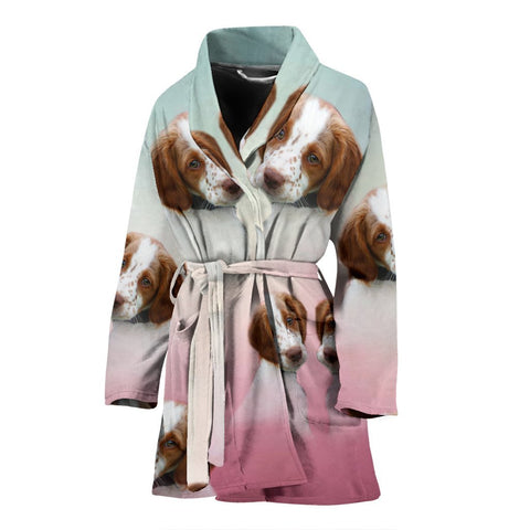 Cute Brittany Dog Print Women's Bath Robe-Free Shipping