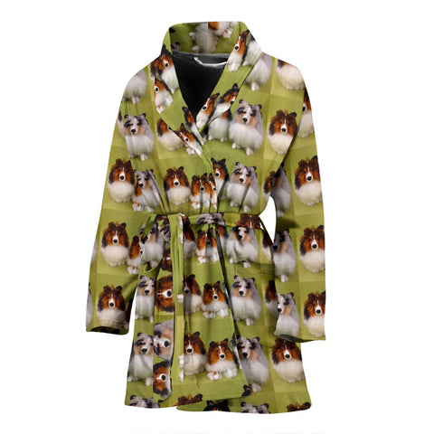 Shetland Sheepdog Pattern Print Women's Bath Robe-Free Shipping