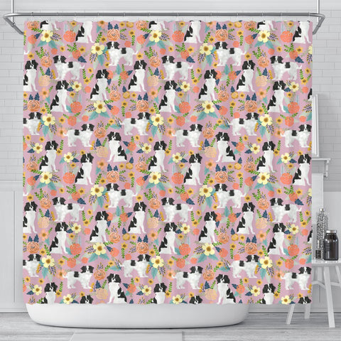 Japanese Chin Dog Floral Print Shower Curtains-Free Shipping
