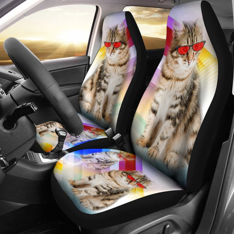 Siberian Cat With Red Glasses Print Car Seat Covers-Free Shipping