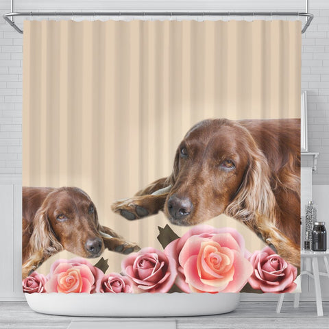 Irish Setter With Rose Print Shower Curtain-Free Shipping