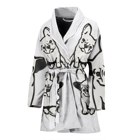 French Bulldog Art Print Women's Bath Robe-Free Shipping