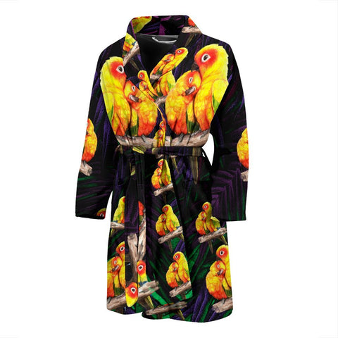 Sun Conure Parrot Print Men's Bath Robe-Free Shipping