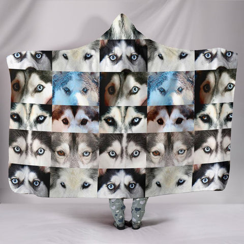 Siberian Husky Dog Eyes Print Hooded Blanket-Free Shipping