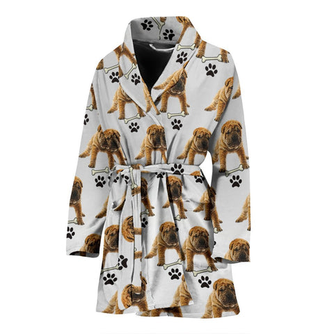 Cute Shar Pei Dog Print Women's Bath Robe-Free Shipping