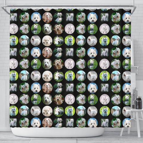 West Highland White Terrier In Lots Print Shower Curtain-Free Shipping