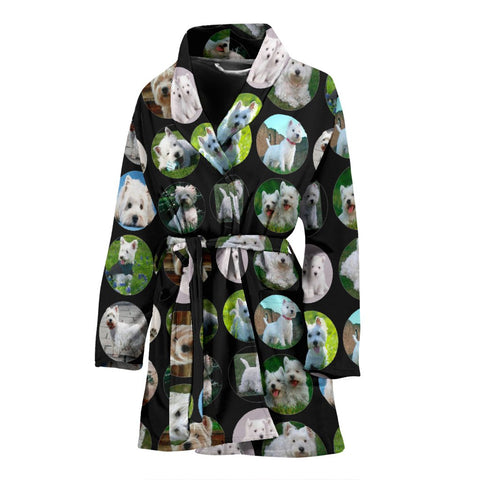West Highland White Terrier Dog Pattern Print Women's Bath Robe-Free Shipping
