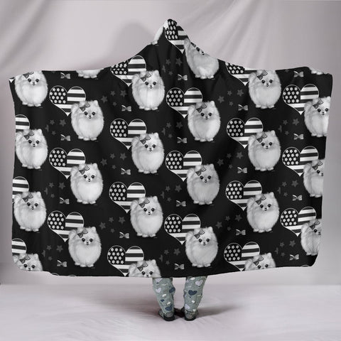Pomeranian Patterns Print Hooded Blanket-Free Shipping