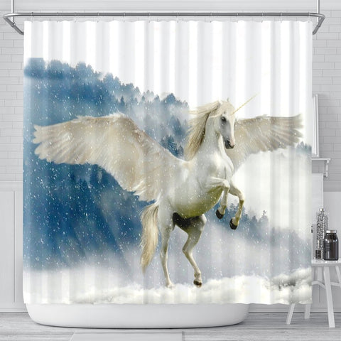 Unicorn In Snowfall Print Shower Curtain-Free Shipping