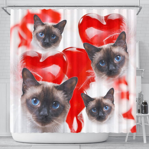Siamese Cat On Red Print Shower Curtains-Free Shipping