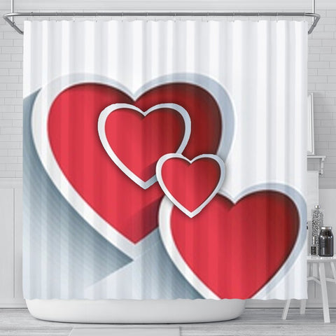 Red Heart Print Shower Curtain-Free Shipping