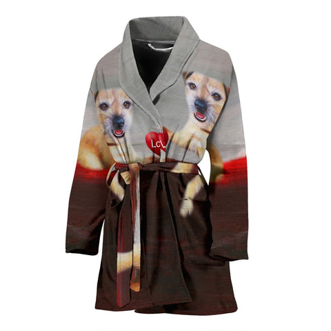 Border Terrier Love Print Women's Bath Robe-Free Shipping