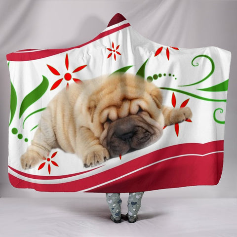 Cute Shar Pei Dog Print Hooded Blanket-Free Shipping