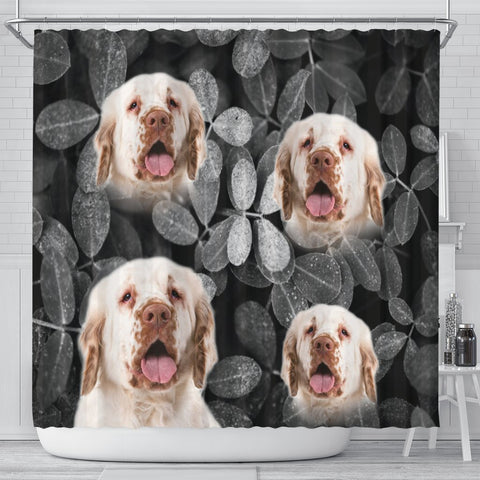 Clumber Spaniel On Black Print Shower Curtains-Free Shipping