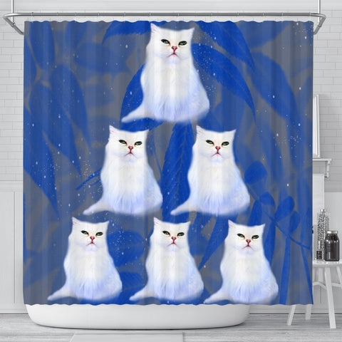 White Persian Cat Print Shower Curtains-Free Shipping