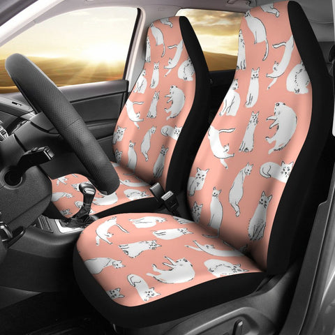 White Persian Cat Pattern Print Car Seat Covers-Free Shipping