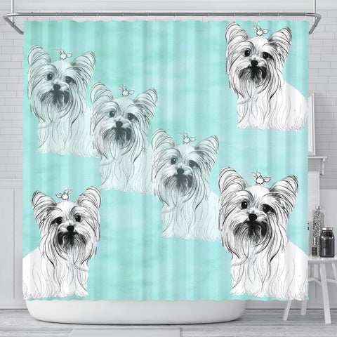 Yorkie Dog Sketch Print Shower Curtain-Free Shipping