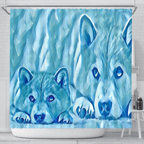 Snowy Shiba Inu Dog Print Shower Curtains-Free Shipping