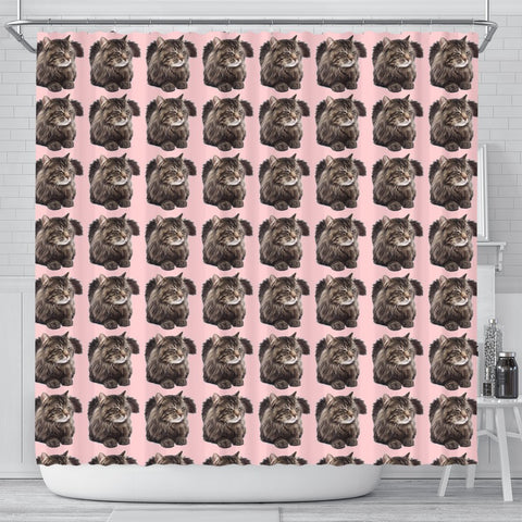 Maine Coon Cat Pattern Print Shower Curtains-Free Shipping