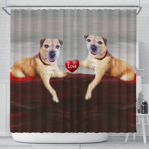 Border Terrier Love Print Shower Curtain-Free Shipping