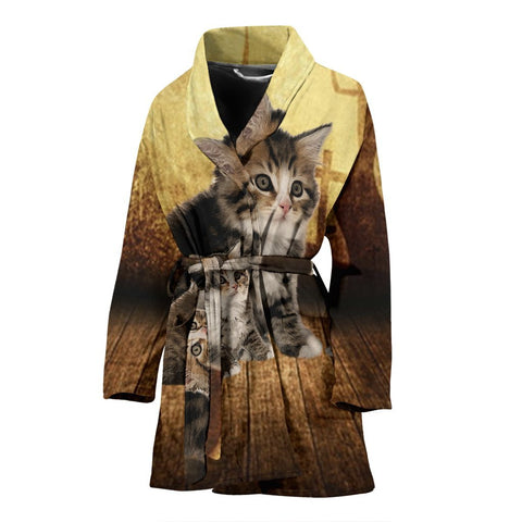 Siberian cat Print Women's Bath Robe-Free Shipping