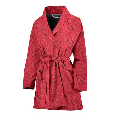 Butterfly Print On Red Women's Bath Robe-Free Shipping