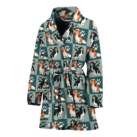 Caveliar King Charles Spaniel Dog Pattern Print Women's Bath Robe-Free Shipping
