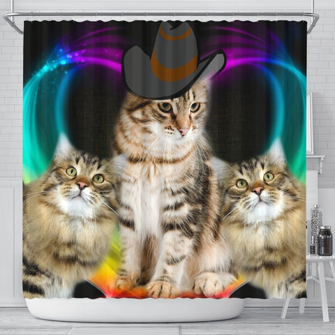Siberian Cat With Hat Print Shower Curtain-Free Shipping
