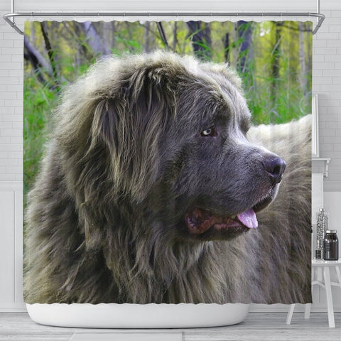 Grey Newfoundland Dog Print Shower Curtain-Free Shipping